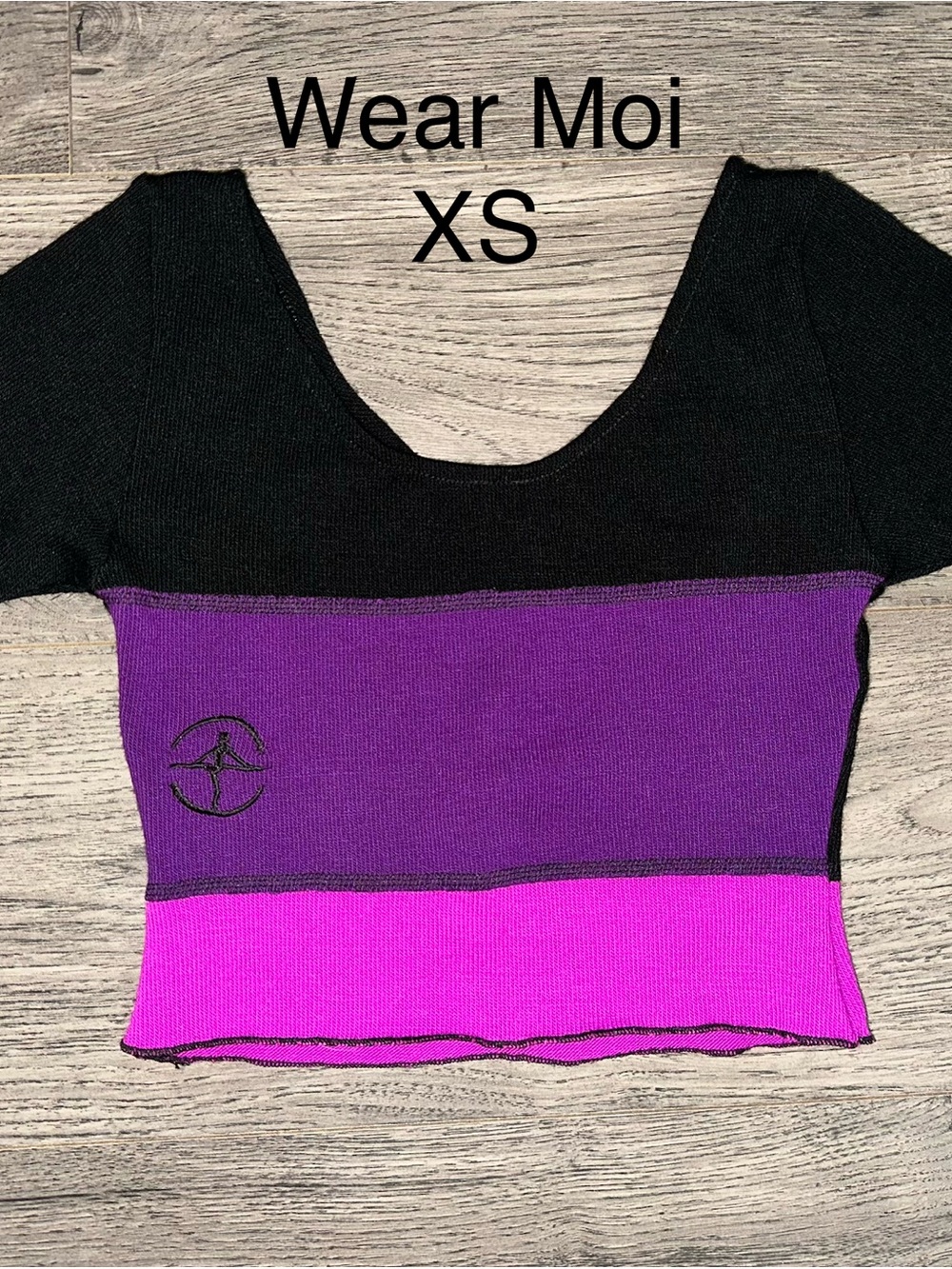 Wear Moi Black, Purple & Pink Colorblock Scoop Crop Top - XS
